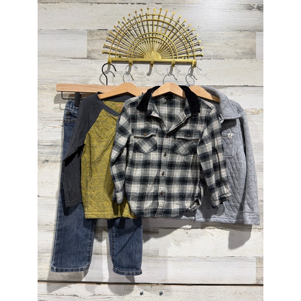 Easy Peasy Art Class Boys 4T Bundle Plaid Quilted Denim Gorpcore EUC